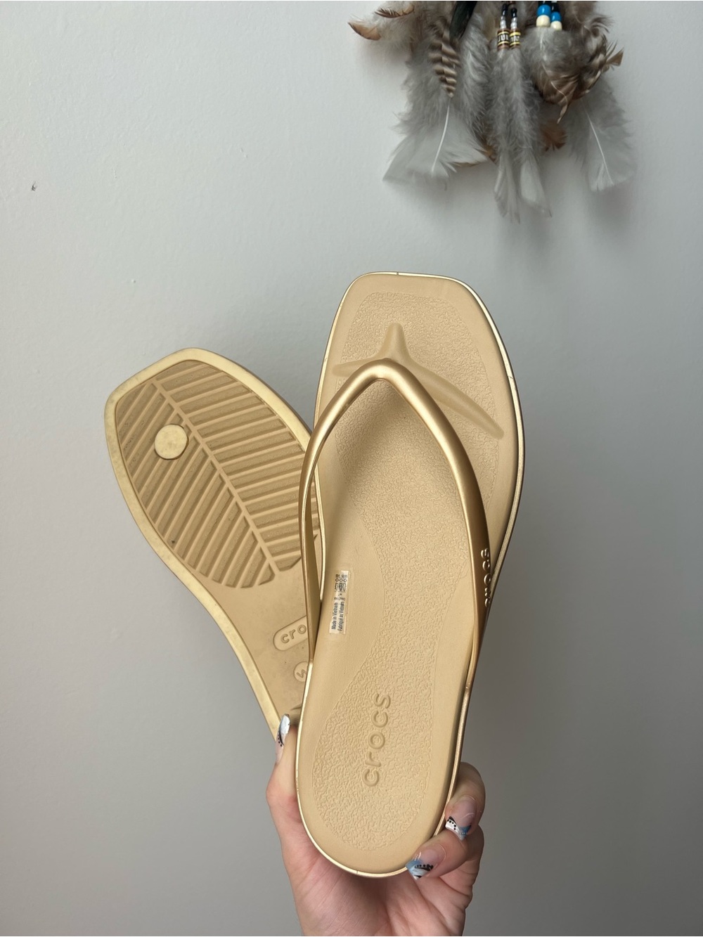 CROCS Women’s Metallic Gold Flip Flop Sandals